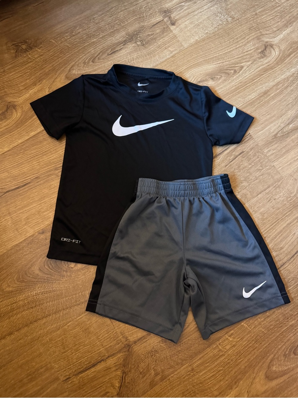 Nike Dri-Fit Black Tee with Gray Shorts Set (Size 5)